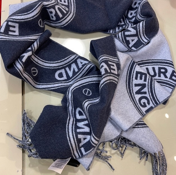 Burberry Roundal Scarf, 100% wool, Reversible Navy Blue and Light Blue Logo BNWT - Picture 1 of 7